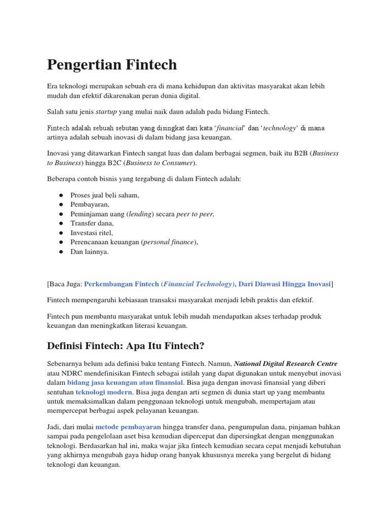 Pengertian dan Klasifikasi Fintech