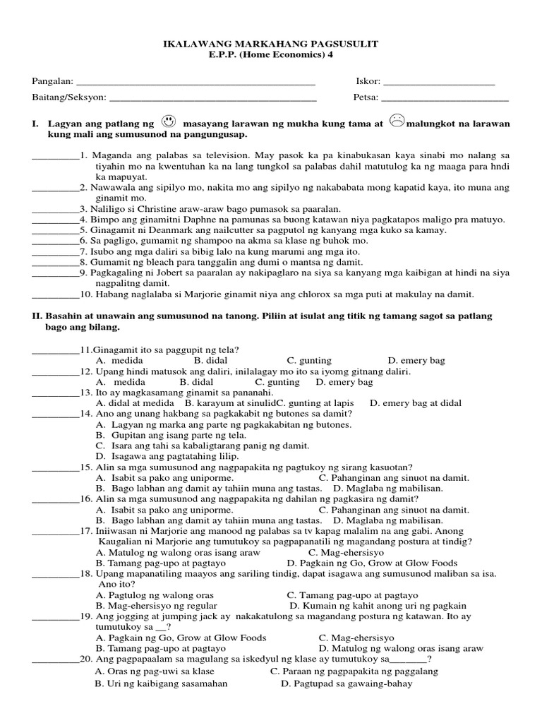2nd Periodical Test in Epp 4 (H.e) | PDF