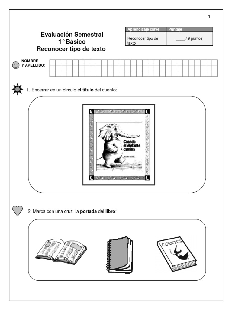 Evaluación de Tipos de Texto 1° Básico | PDF