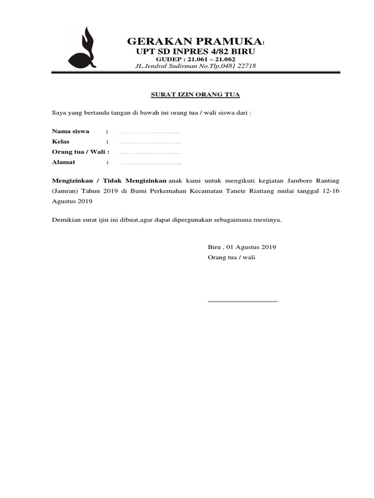 Surat Ijin Orang Tua Pramuka Blog Docx