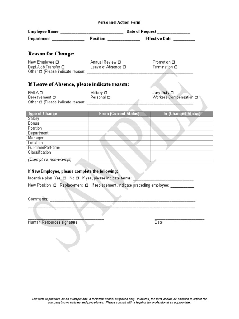 Personnel Action Form Template | PDF