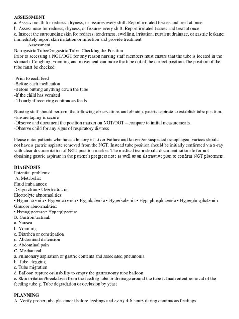 Guidelines for Checking Nasogastric or Orogastric Tube Placement