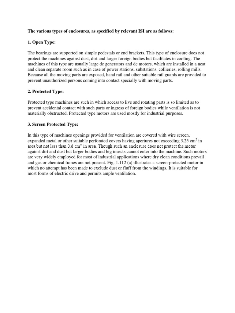The Various Types of Enclosures PDF Engines Electric Motor