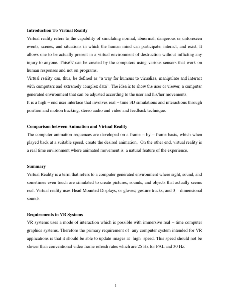 Introduction To Virtual Reality | PDF | Virtual Reality | Simulation