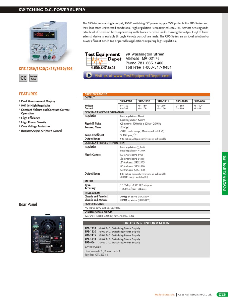 Gw Instek Sps 606 Series Datasheet Pdf Power Supply Direct Current