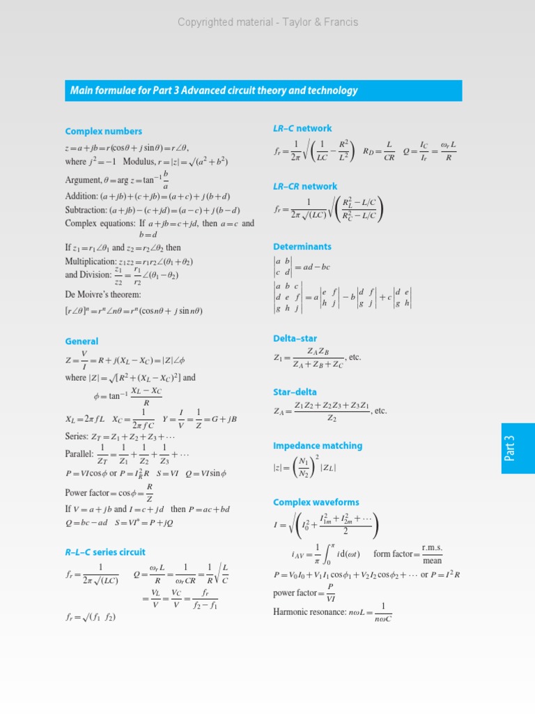 Formulae Part Three | PDF | Electronic Filter | Low Pass Filter