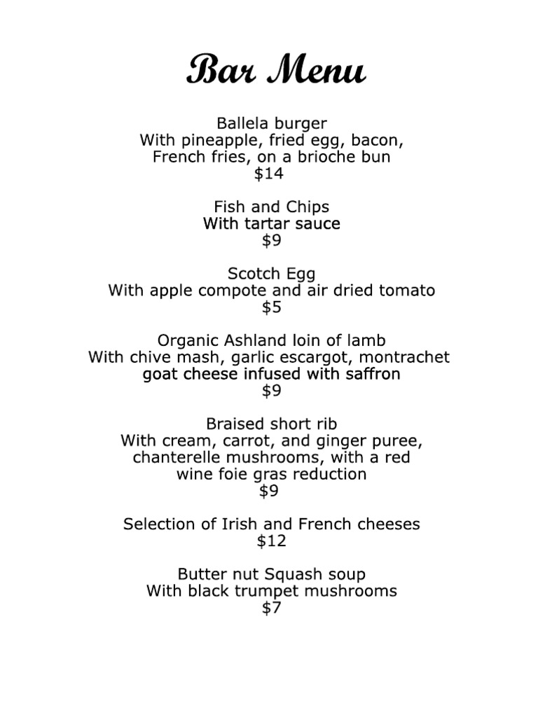 Gourmet Bar Menu with Unique Dishes | PDF | Home & Garden | Science ...