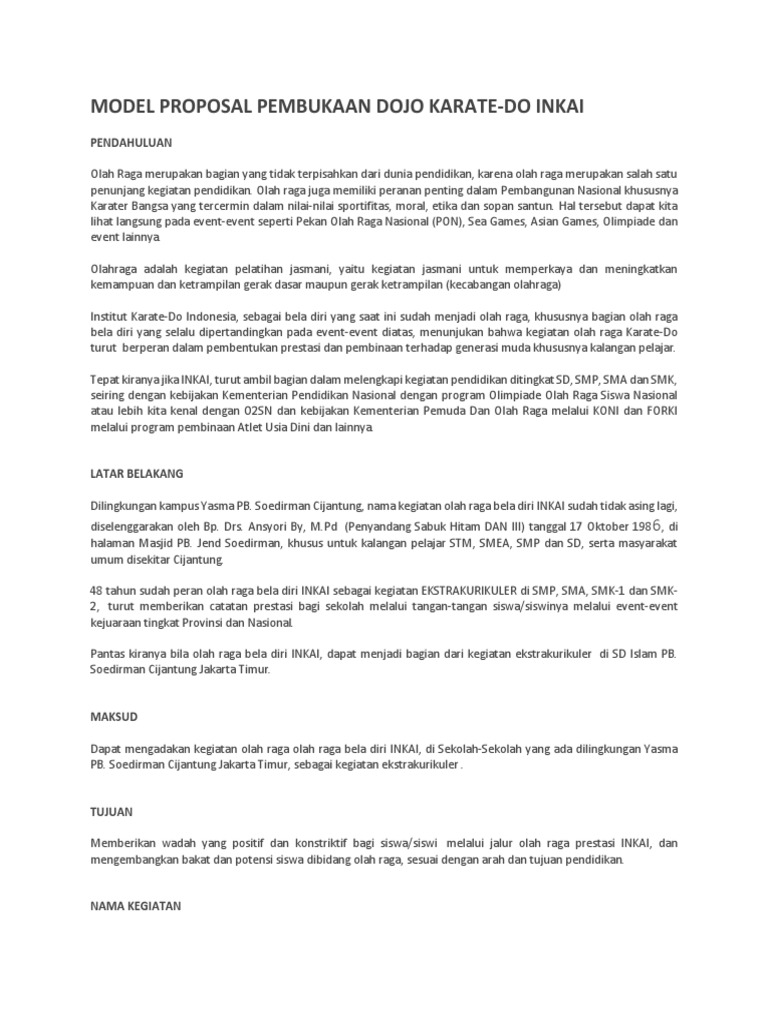 Model Proposal Pembukaan Dojo Karate Pdf