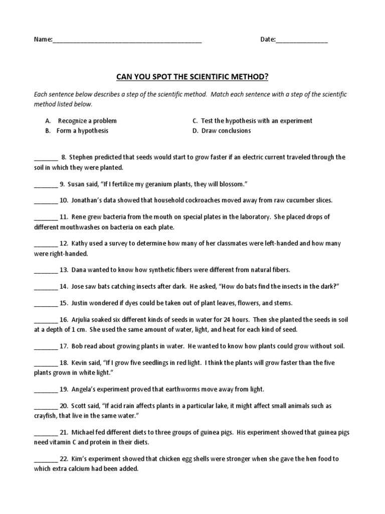 Scientific Method - Worksheet1 | PDF | Wellness | Science & Mathematics