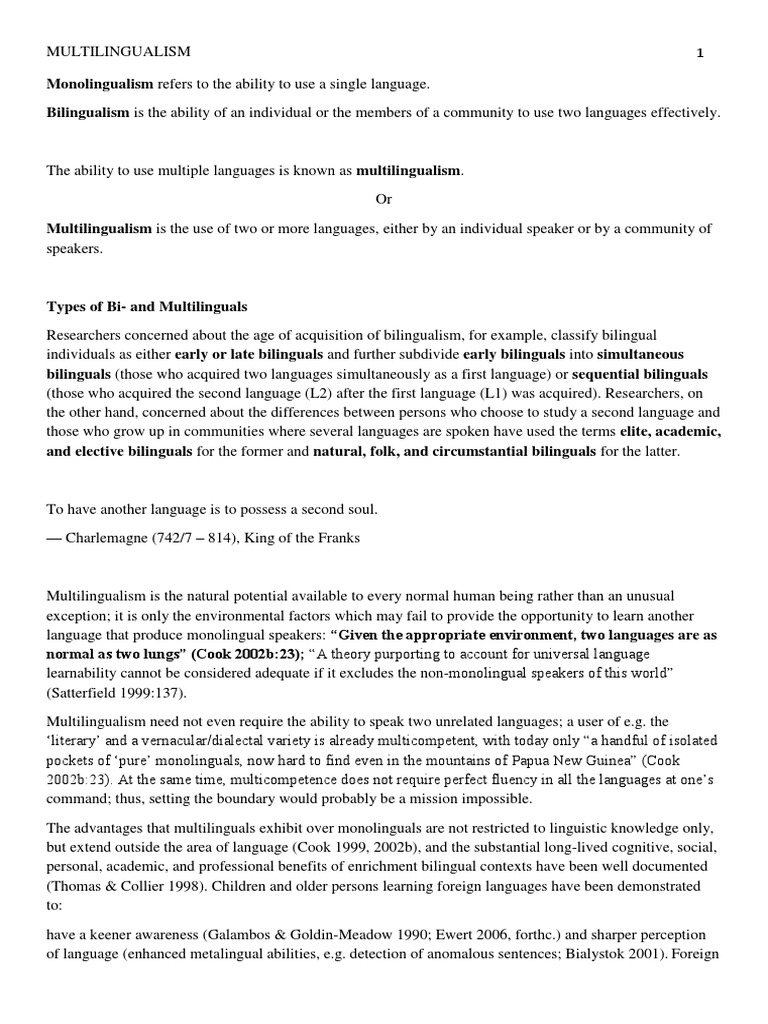 Understanding Multilingualism Benefits | PDF | Multilingualism | First ...