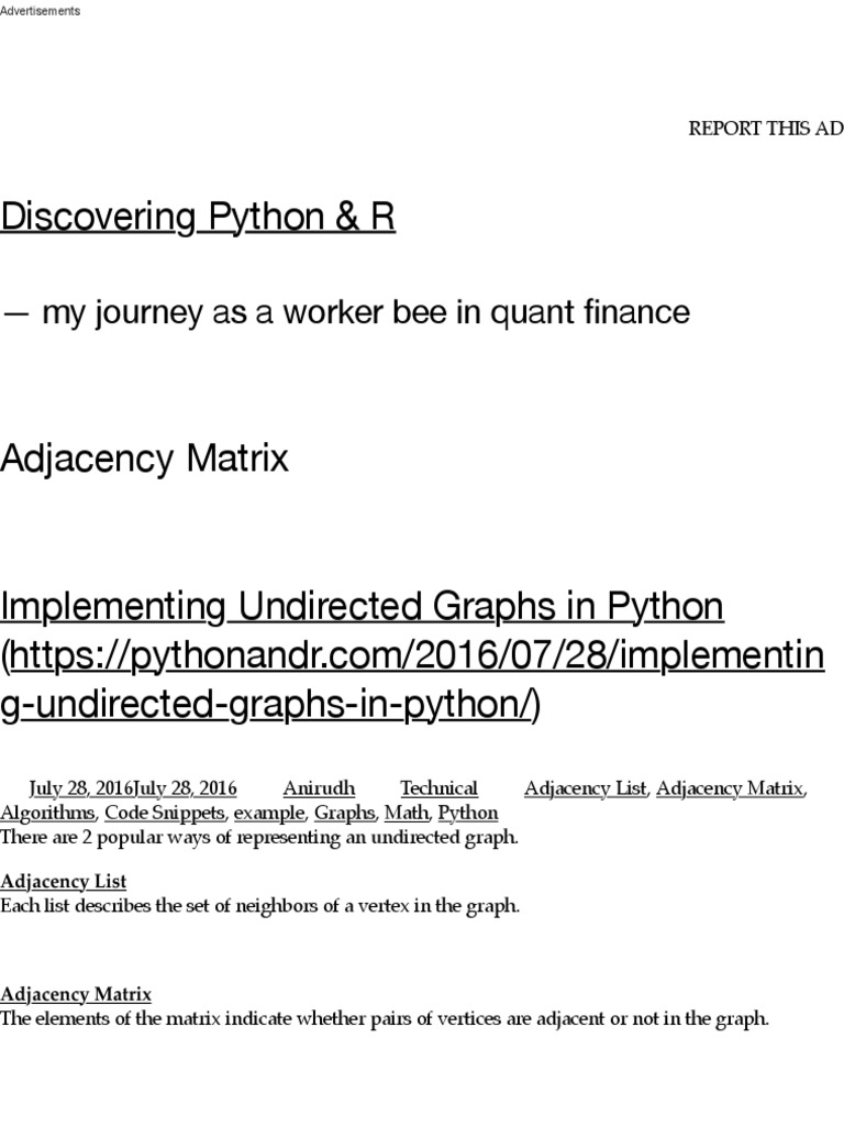 Adjacency Matrix - Discovering Python & R | PDF | Vertex (Graph Theory ...