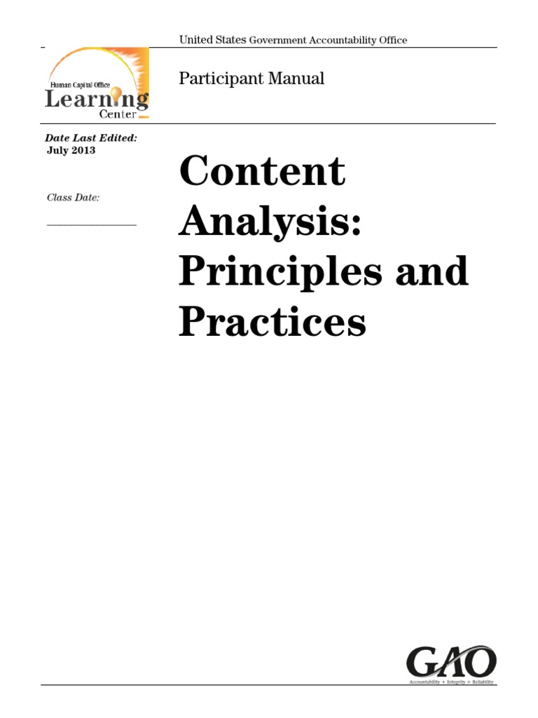 Content Analysis: Principles and Practices: Participant Manual | PDF ...
