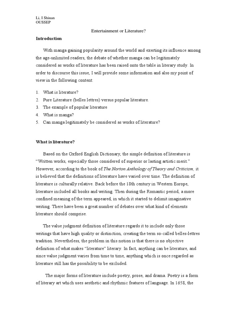 Entertainment or LiteratureFinal Report PDF Poetry