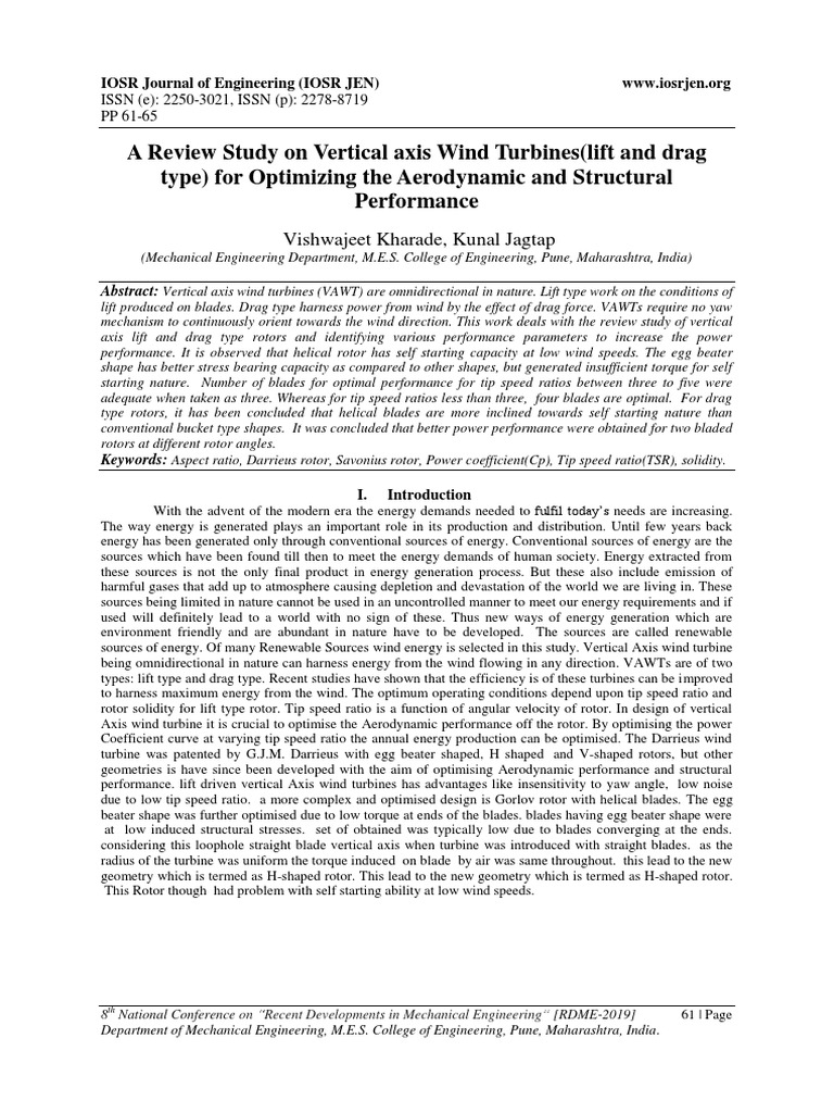 Optimizing Vertical Axis Wind Turbines | PDF | Turbine | Wind Turbine
