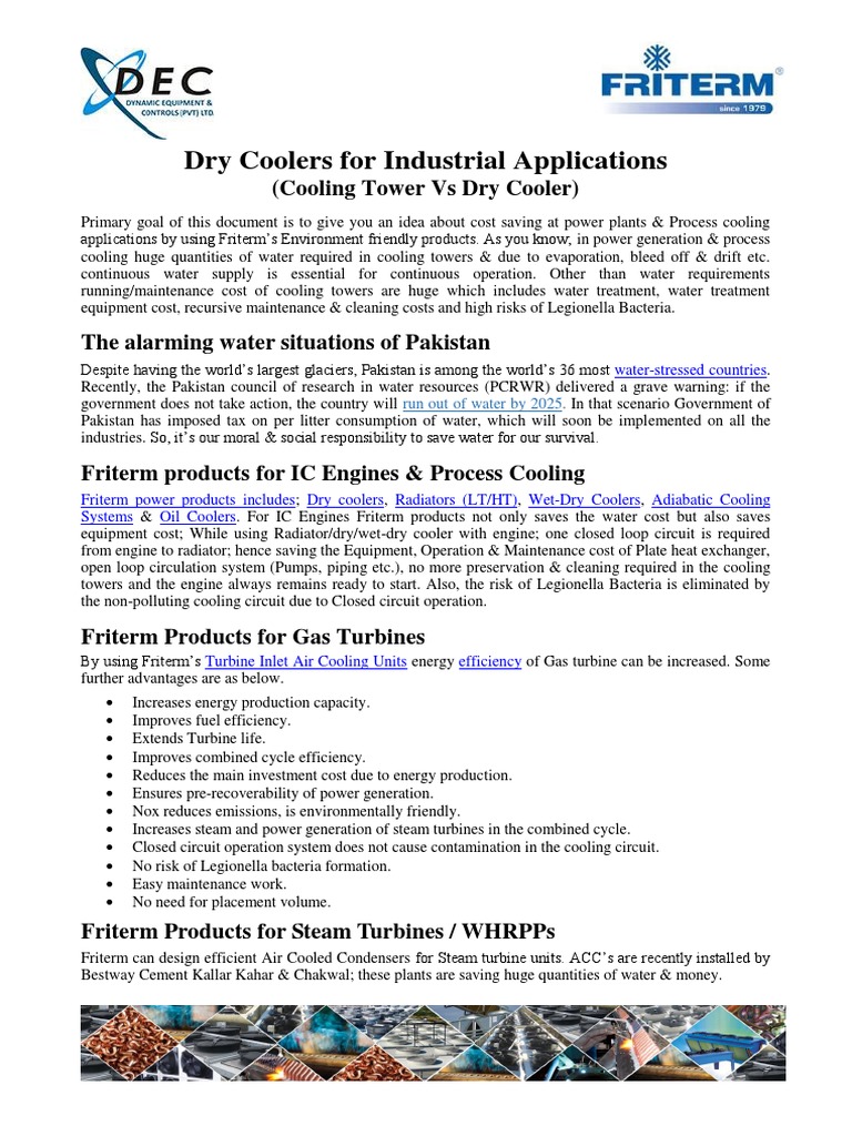 Dry Coolers For Industrial Applications (Cooling Tower Vs Dry Cooler) PDF Air Conditioning