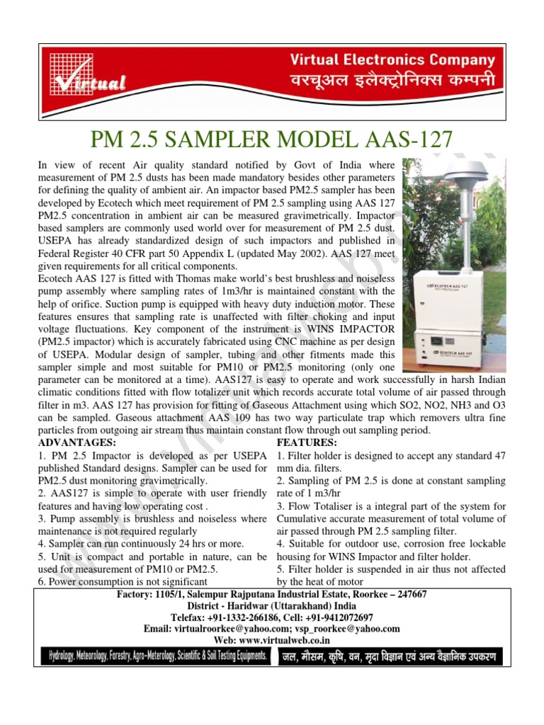 PM 2.5 Sampler Model Aas-127: Advantages: Features | PDF | Particulates ...