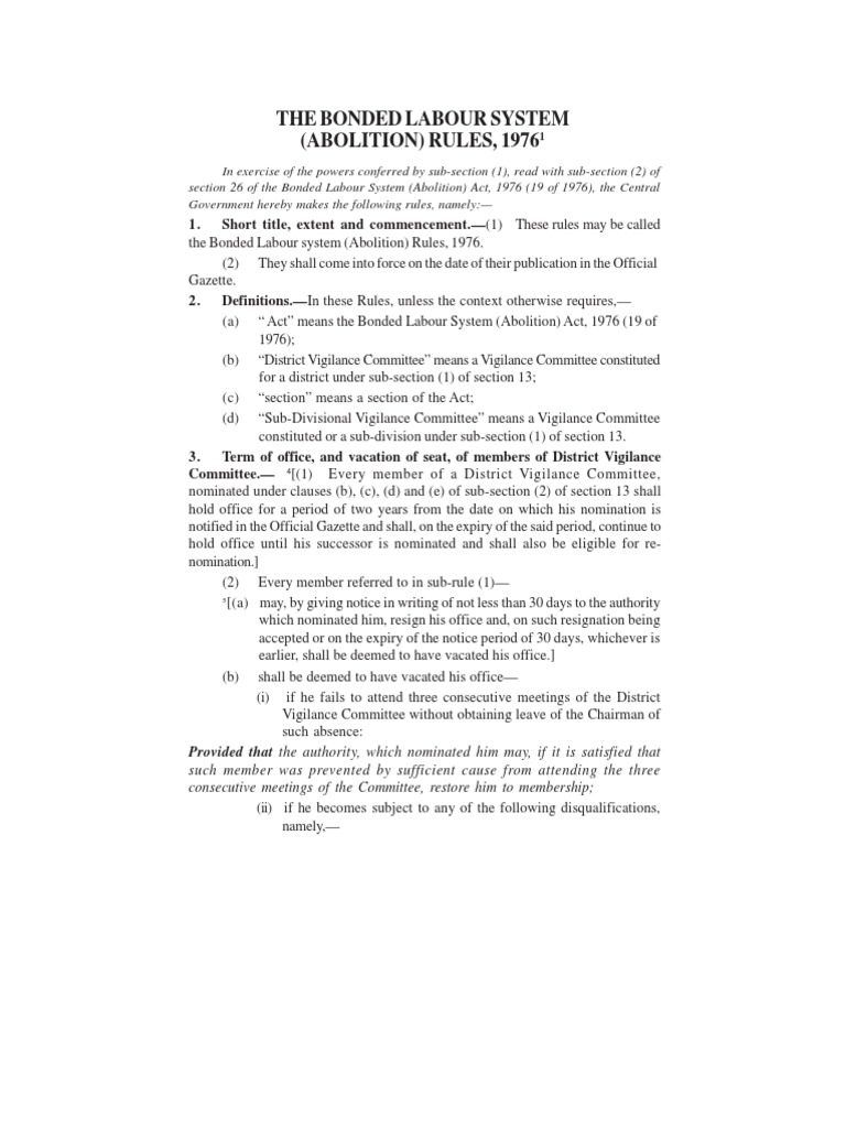 Bonded Labour System Rules PDF PDF Magistrate Employment
