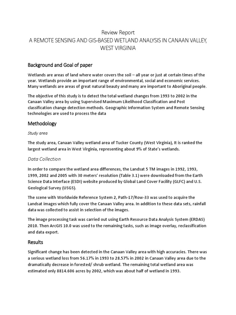 Canaan Valley Wetland Change Analysis | PDF | Law | Science & Mathematics