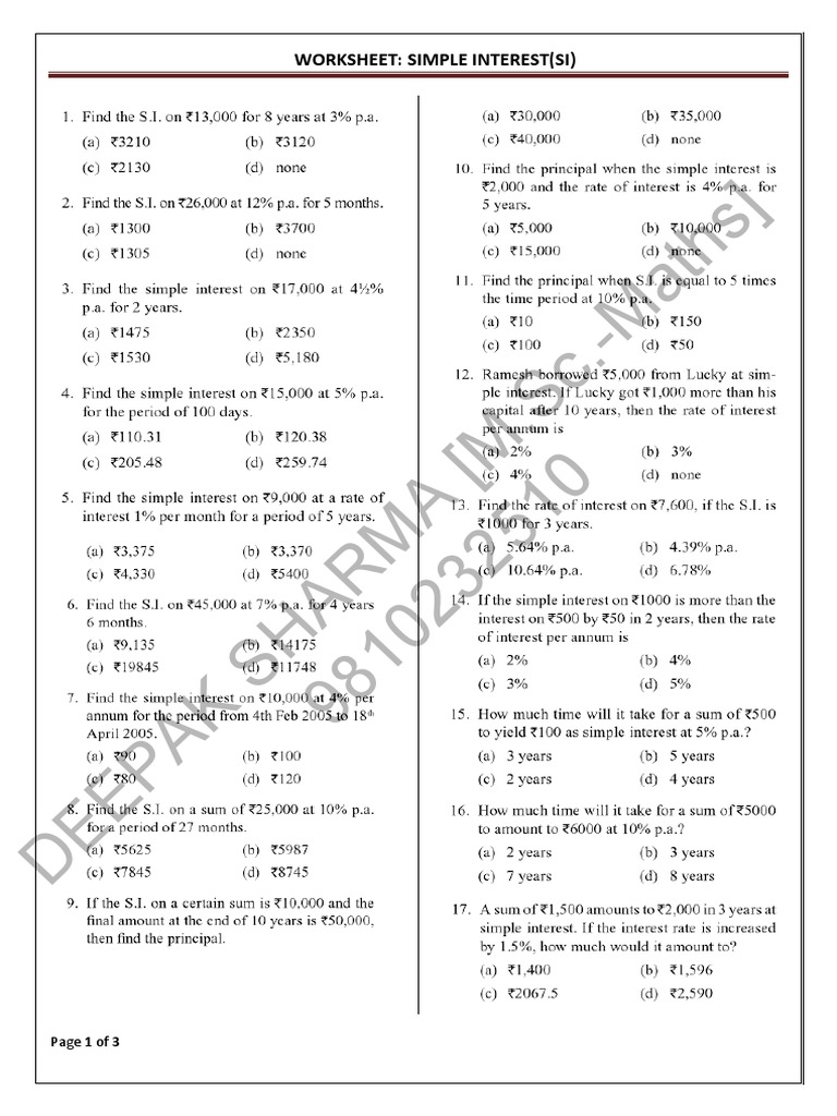 CA Found TEST PAPER Simple Interest | PDF