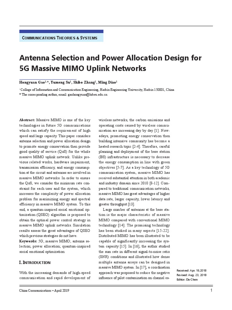 Antenna Selection and Power Allocation Design For 5G Massive MIMO ...