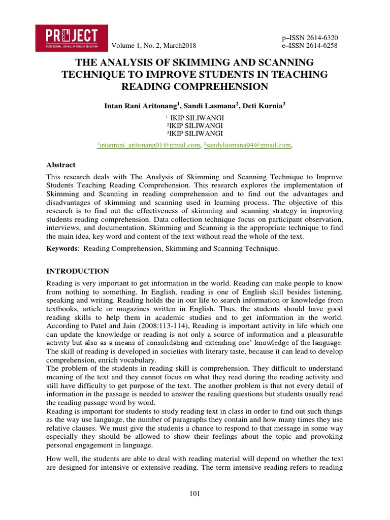 Skimming and Scanning for Reading Comprehension | PDF | Speed Reading ...