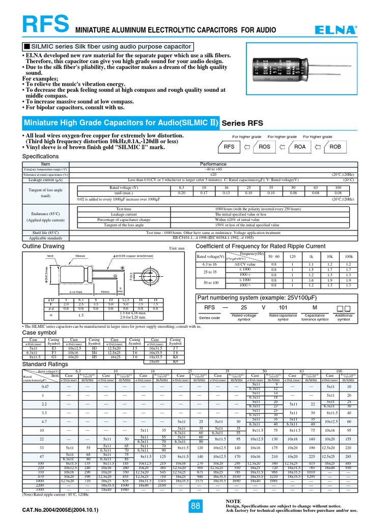 Condensador Electrolítico ELNA RFS SILMIC II 63V10UF 8x11,5mm