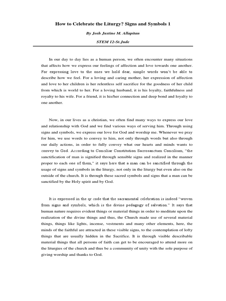 How To Celebrate The Liturgy? Signs and Symbols 1 by Josh Justine M