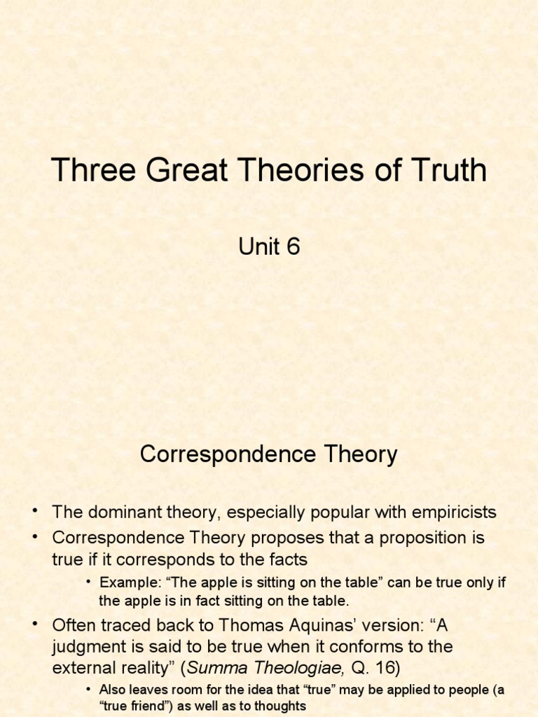 Theories of Truth PDF PDF Truth Correspondence Theory Of Truth