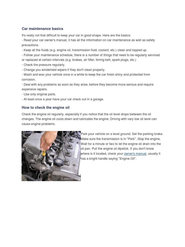 Car Maintenance Basics Owner S Manual Pdf Tire Transmission