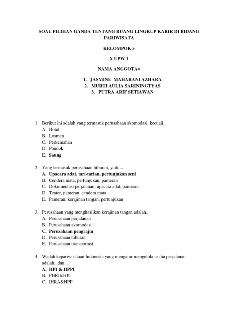 Kepariwisataan Kelompok 5 Ruang Lingkup Karir Di Bidang Pariwisata