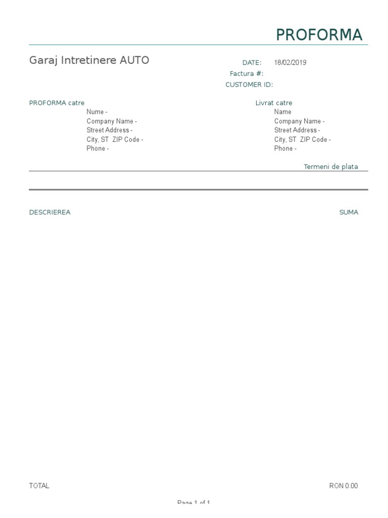 Proforma Invoice Template for Auto Services | PDF