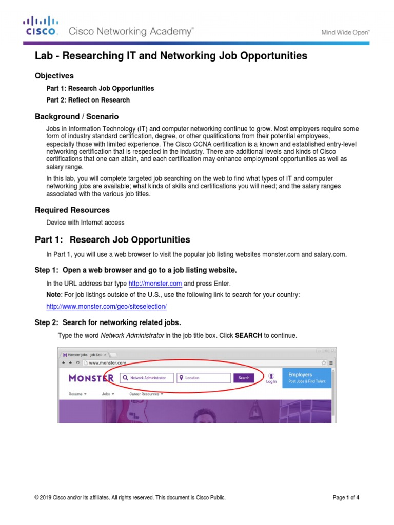 Lab Researching IT and Networking Job Opportunities Objectives PDF