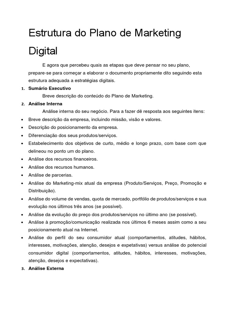 Estrutura Completa do Plano de Marketing Digital | PDF | Marketing ...