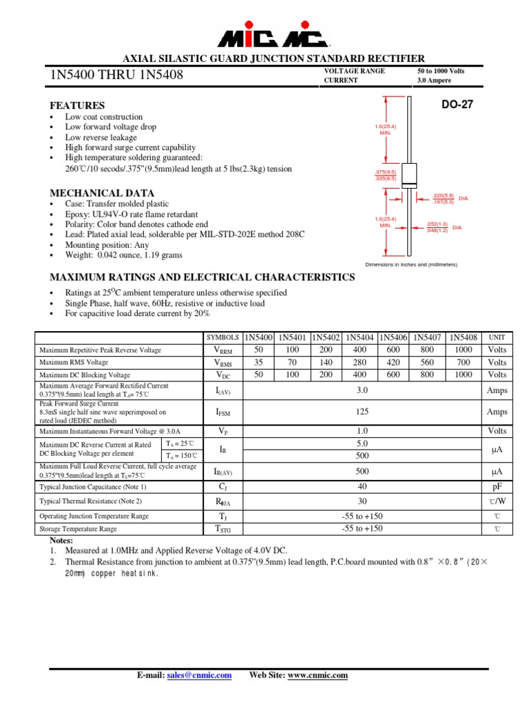 1N5400 PDF | PDF | Rectifier | Capacitor