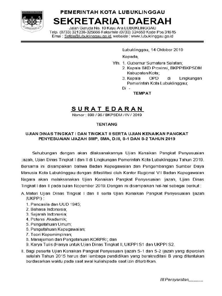 Edaran Ujian Dinas 2019 Pdf