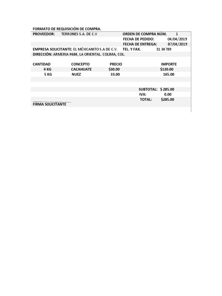 Formato de Requisición de Compra | PDF