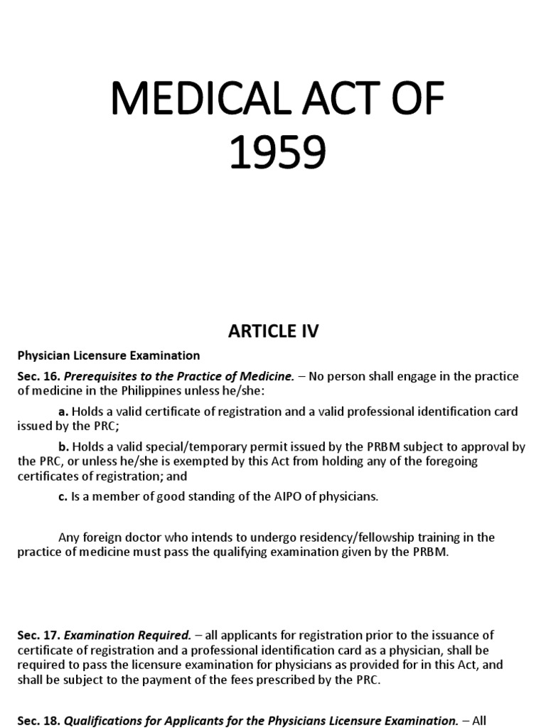 Medical Act of 1959 PDF Physician Doctor Of Medicine
