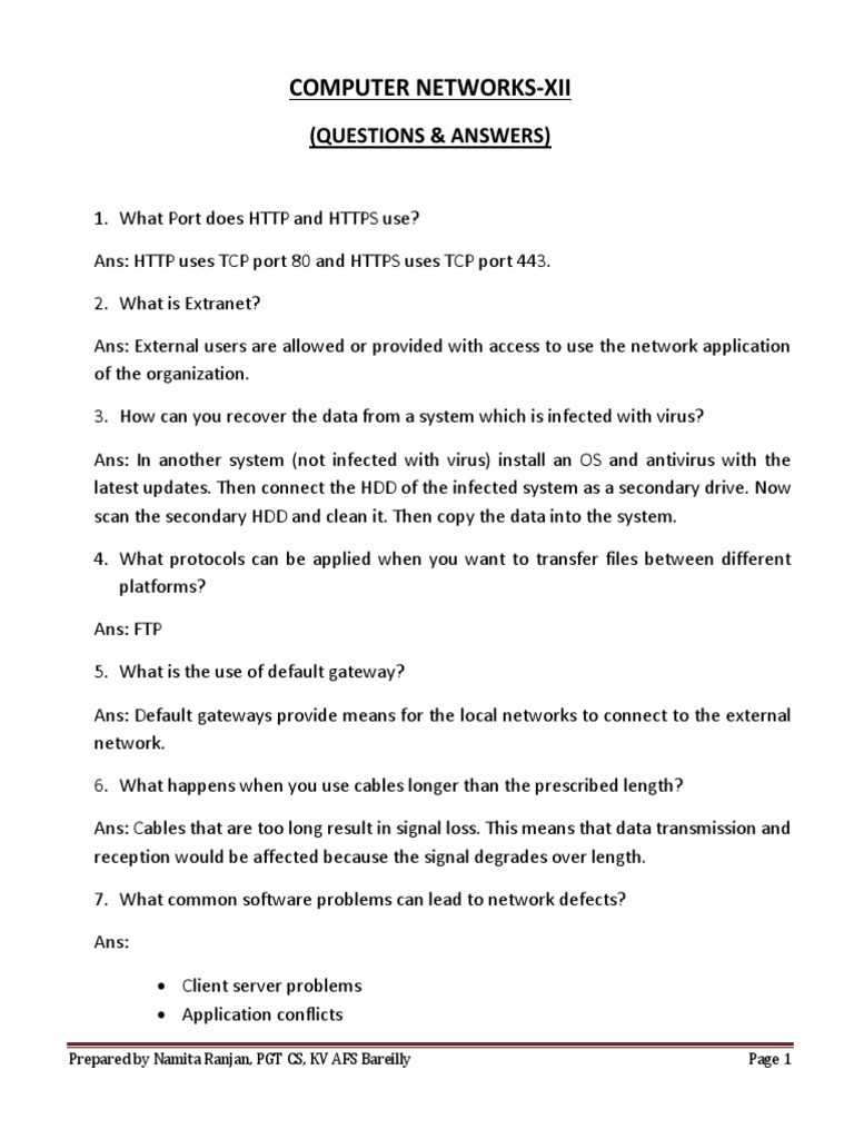 Computer NetworksXii (Questions & Answers) PDF Computer Network Port Networking)