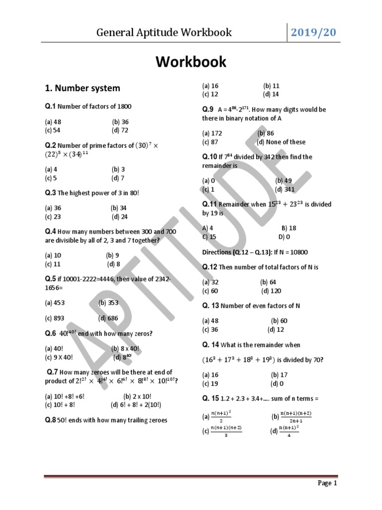 General Aptitude Workbook 2019/20 | PDF | Speed | Compound Interest