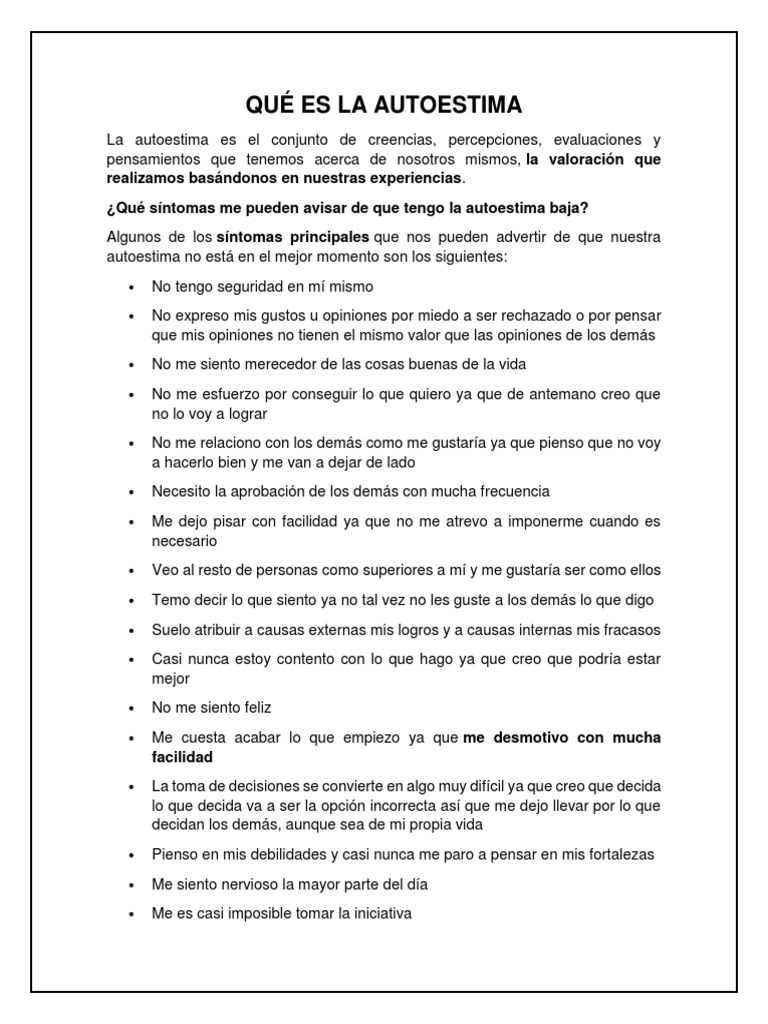 Qué Es La Autoestima | PDF | Toma de decisiones | Sicología