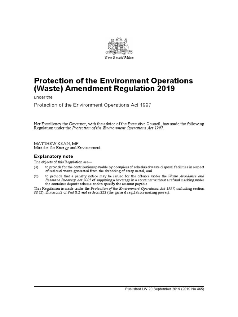 Protection of The Environment Operations (Waste) Amendment Regulation