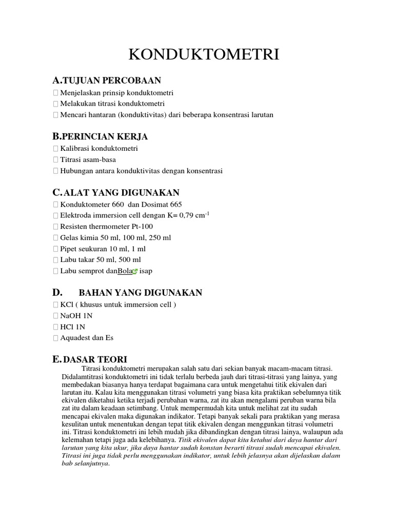 Konduktometri Tujuan Percobaan Katoda = ag (e0 lebih besar) anoda = cu (e0 lebih kecil) a. scribd
