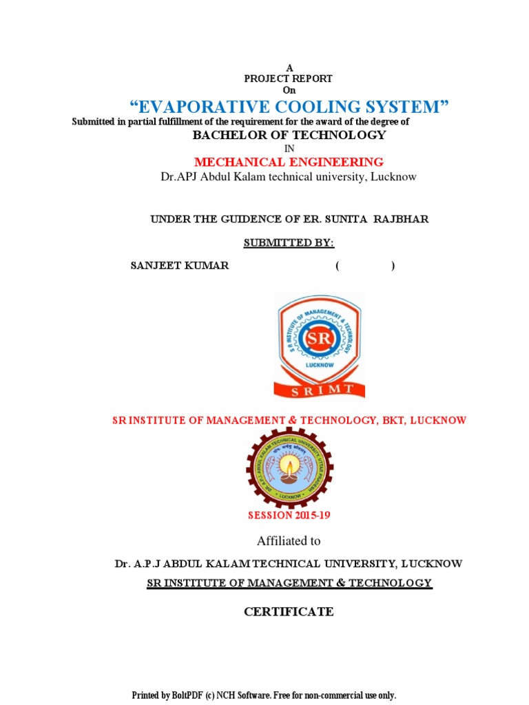Evaporative Cooling System Project Report | PDF | Humidity | Applied ...