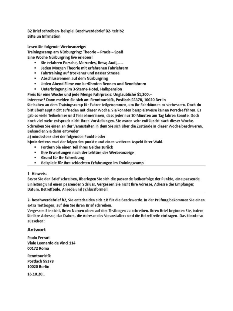Telc B2 Test Deutsch Example