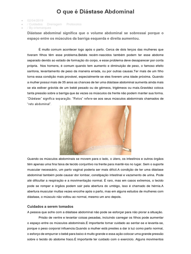 O Que E Diastase Abdominal Pdf Gravidez Parto