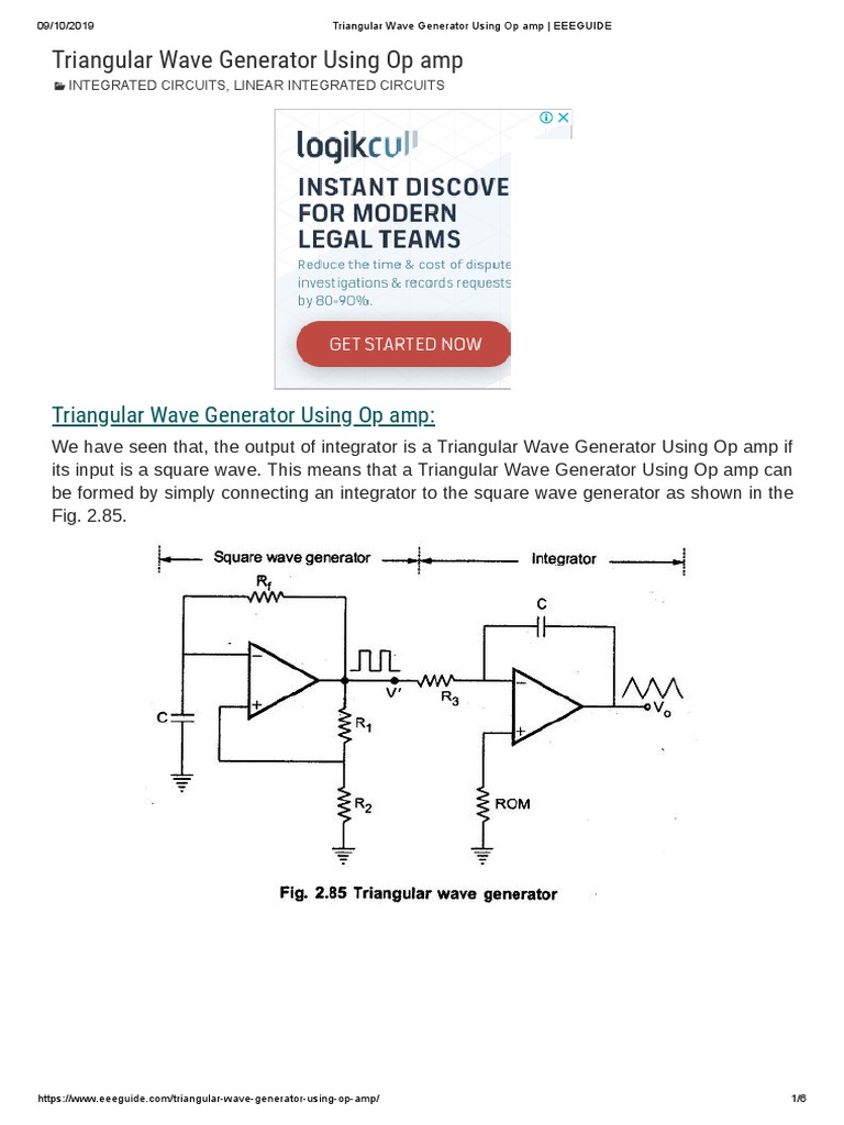 Triangular Wave Generator Using Op Amp - EEEGUIDE | PDF | Amplifier ...