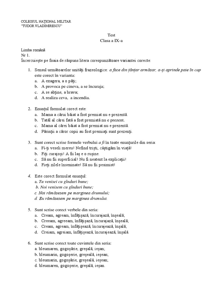 Test Romană | PDF