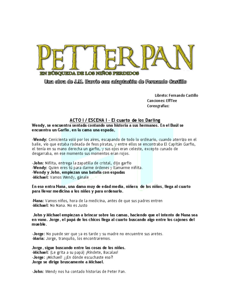 Peter Pan Musical Peter Pan Neverland scribd