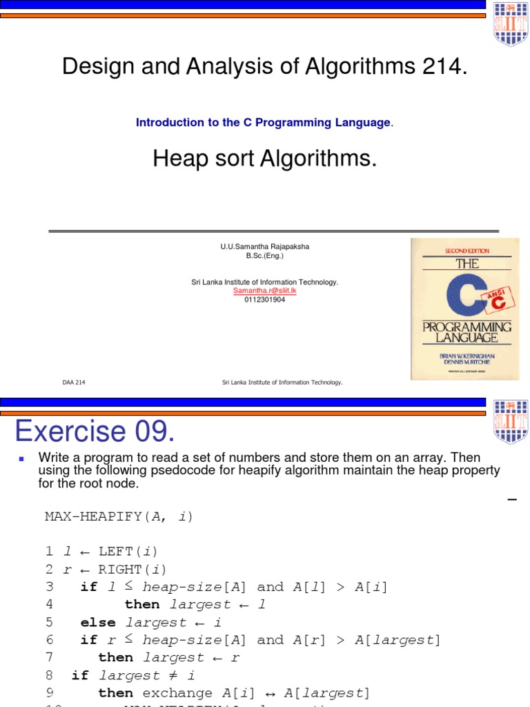 Design and Analysis of Algorithms 214.: Introduction To The C ...