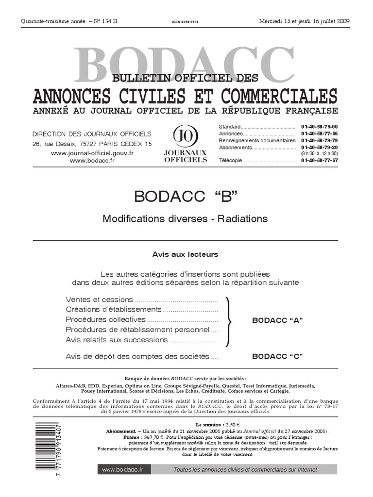Bazar Service Noisiel 2 Rue Du Commandant Louis Bouchet BODACC-B 20090134 0001 p000 | PDF | Commerce | Business